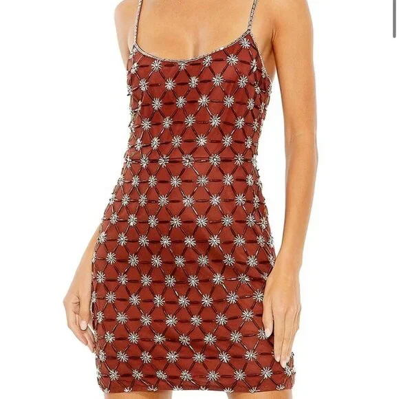 MAC DUGGAL beaded embellished Floral Beaded Rhinestones Mini Dress Size 4  Nwt